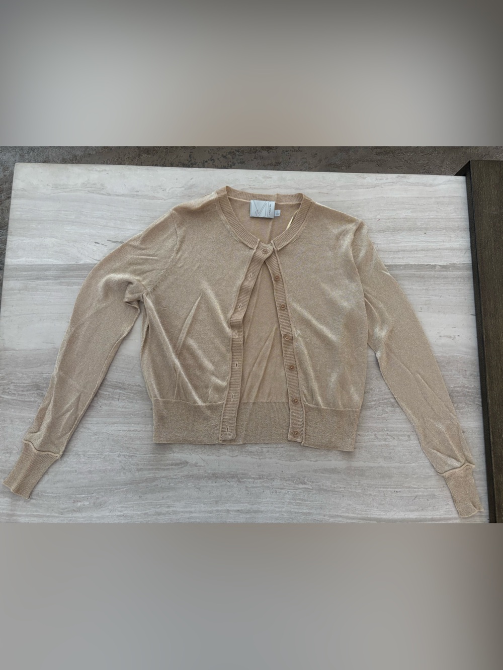 Michael Stars Light Gold Shimmer Button-Front Cardigan
